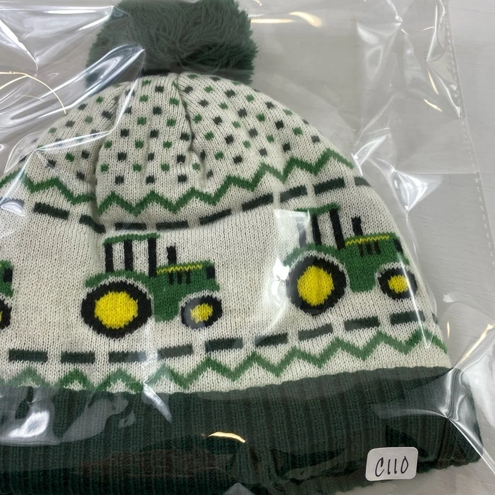 John‎ Deere Tractor Green / White Toddler Winter Beanie Hat Cap Sherpa Liner OS